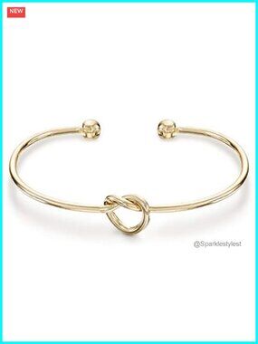 14K Gold Plated Love Knot Infinity Bangle Bracelet Adjustable Gift for Her